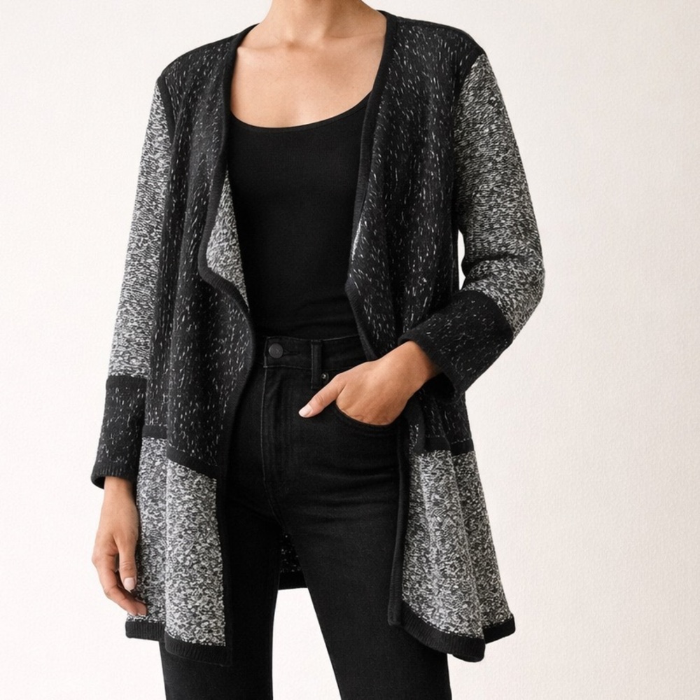 Calvin Klein Black & White Textured Knit Artsy Cardigan Sweater XL Minimalist